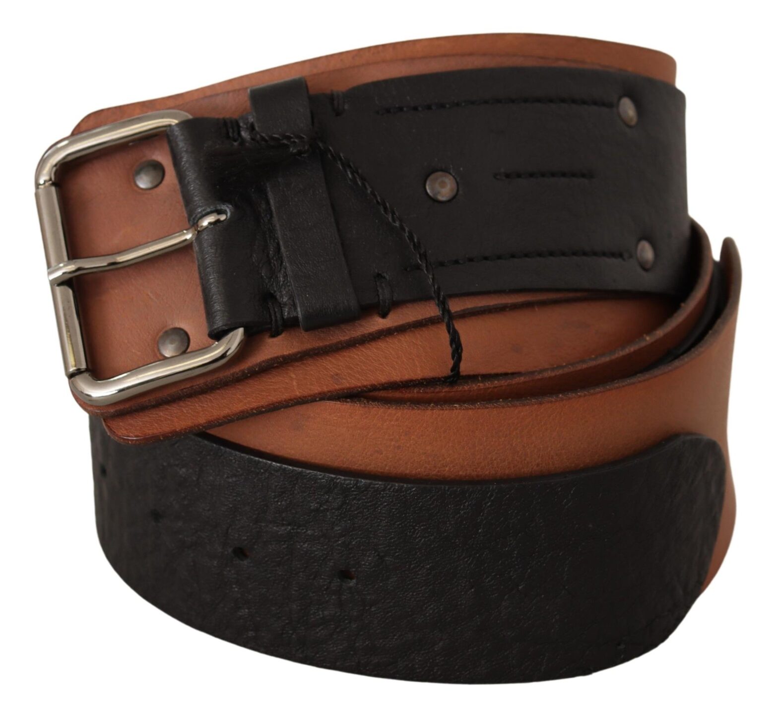Costume National - Black Brown Leather Silver Buckle