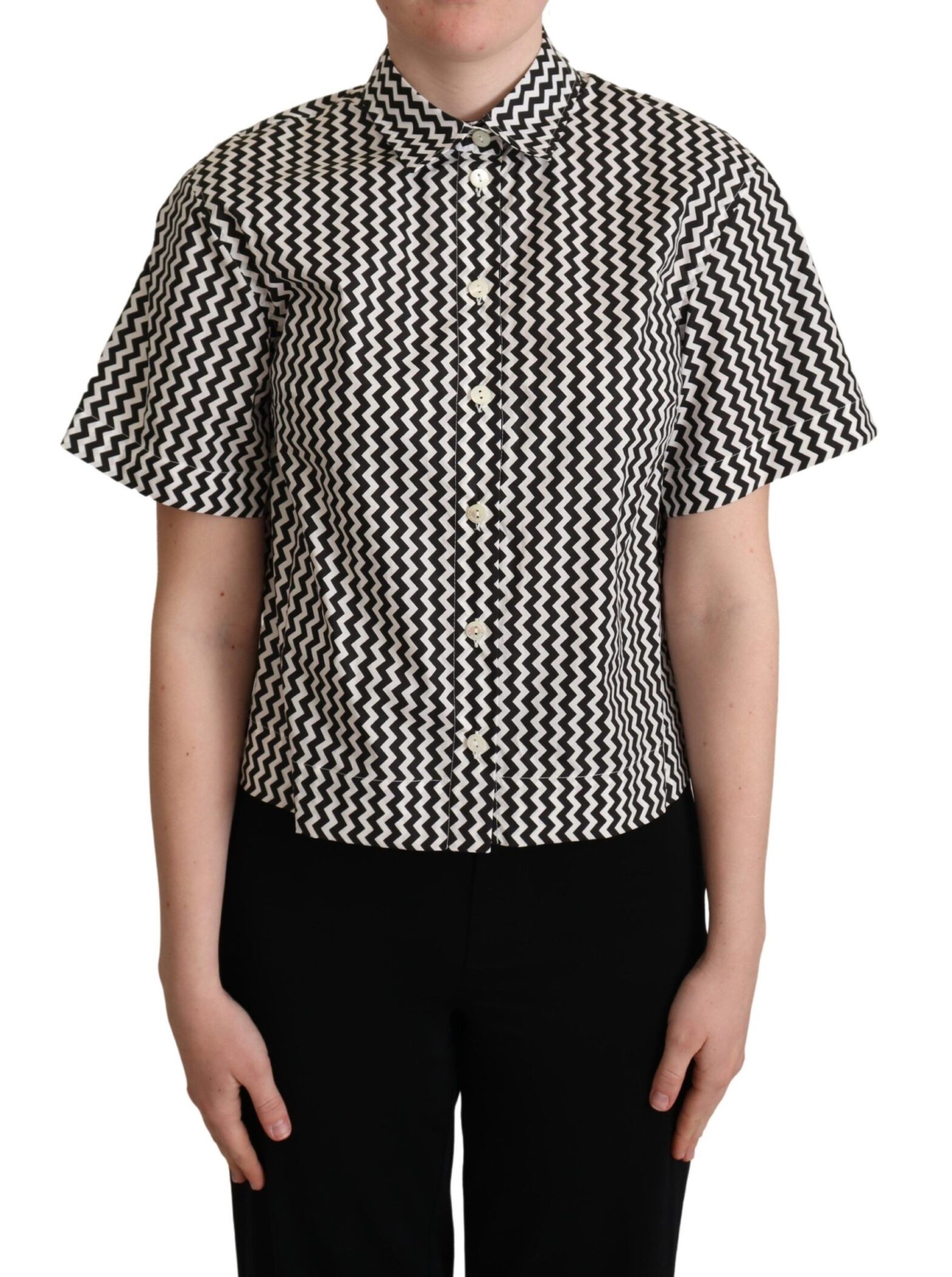 Dolce & Gabbana - Black White Zigzag Collar Cotton Top Shirt