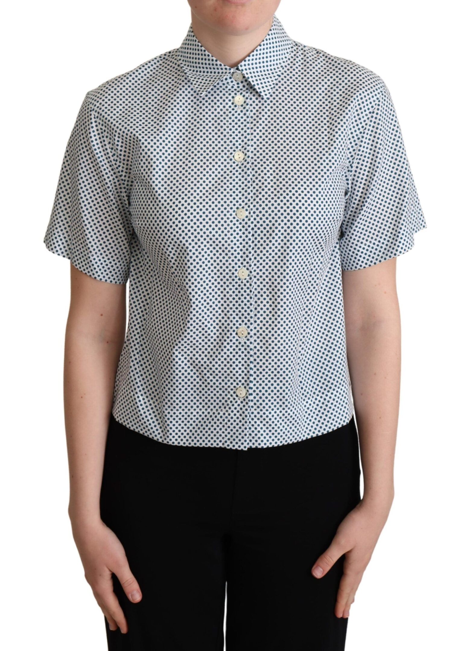 Dolce & Gabbana - White Blue Polka Dot Cotton Shirt