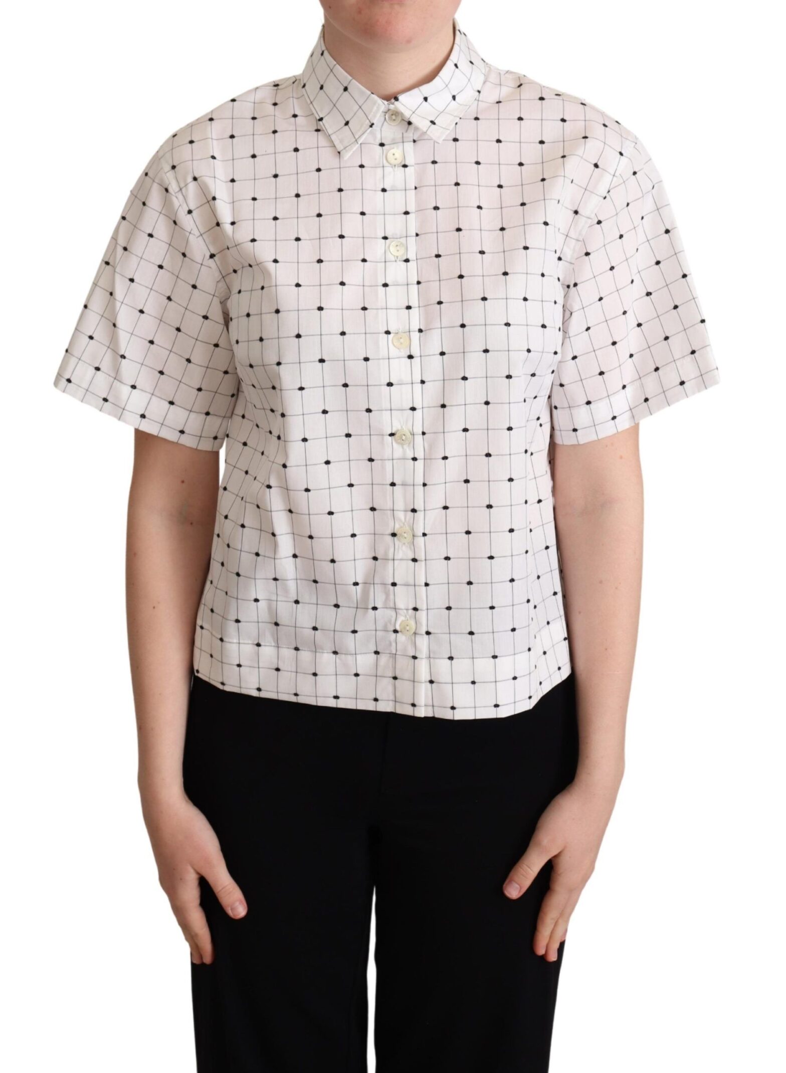 Dolce & Gabbana - White Polka Dot Cotton Collared Shirt Top