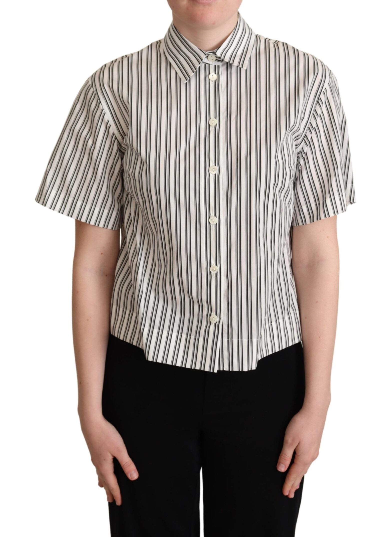 Dolce & Gabbana - White Black Striped Shirt Blouse Top