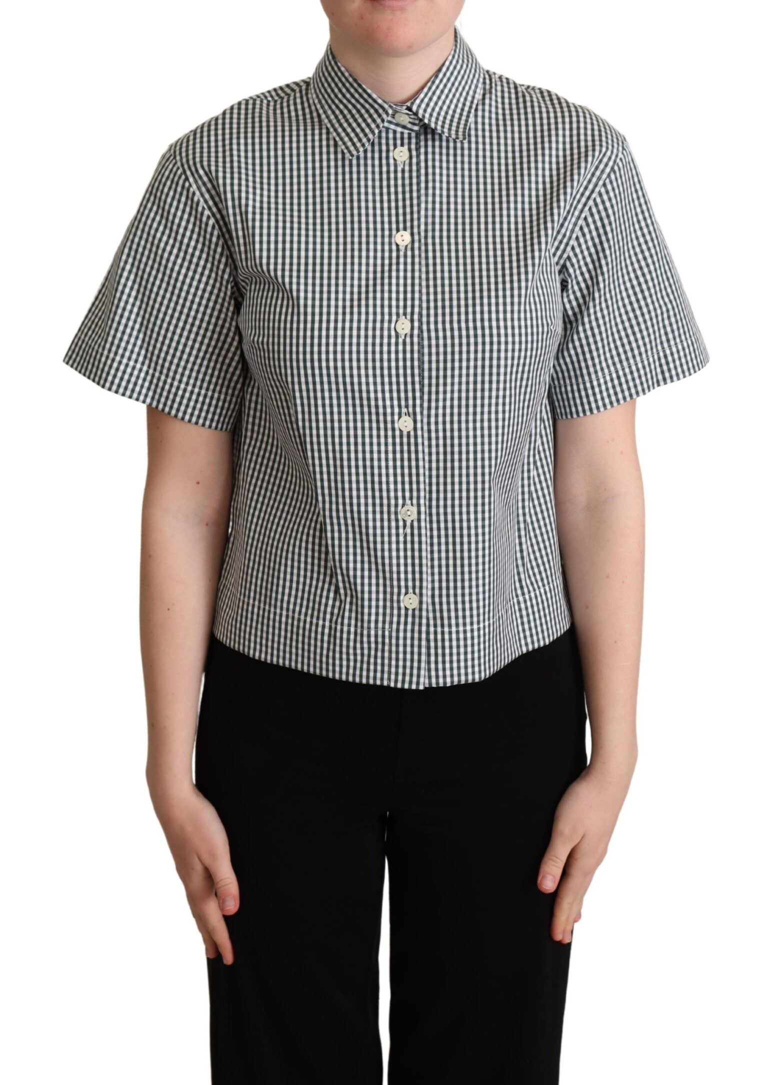 Dolce & Gabbana - White Green Cotton Check Shirt Blouse Top