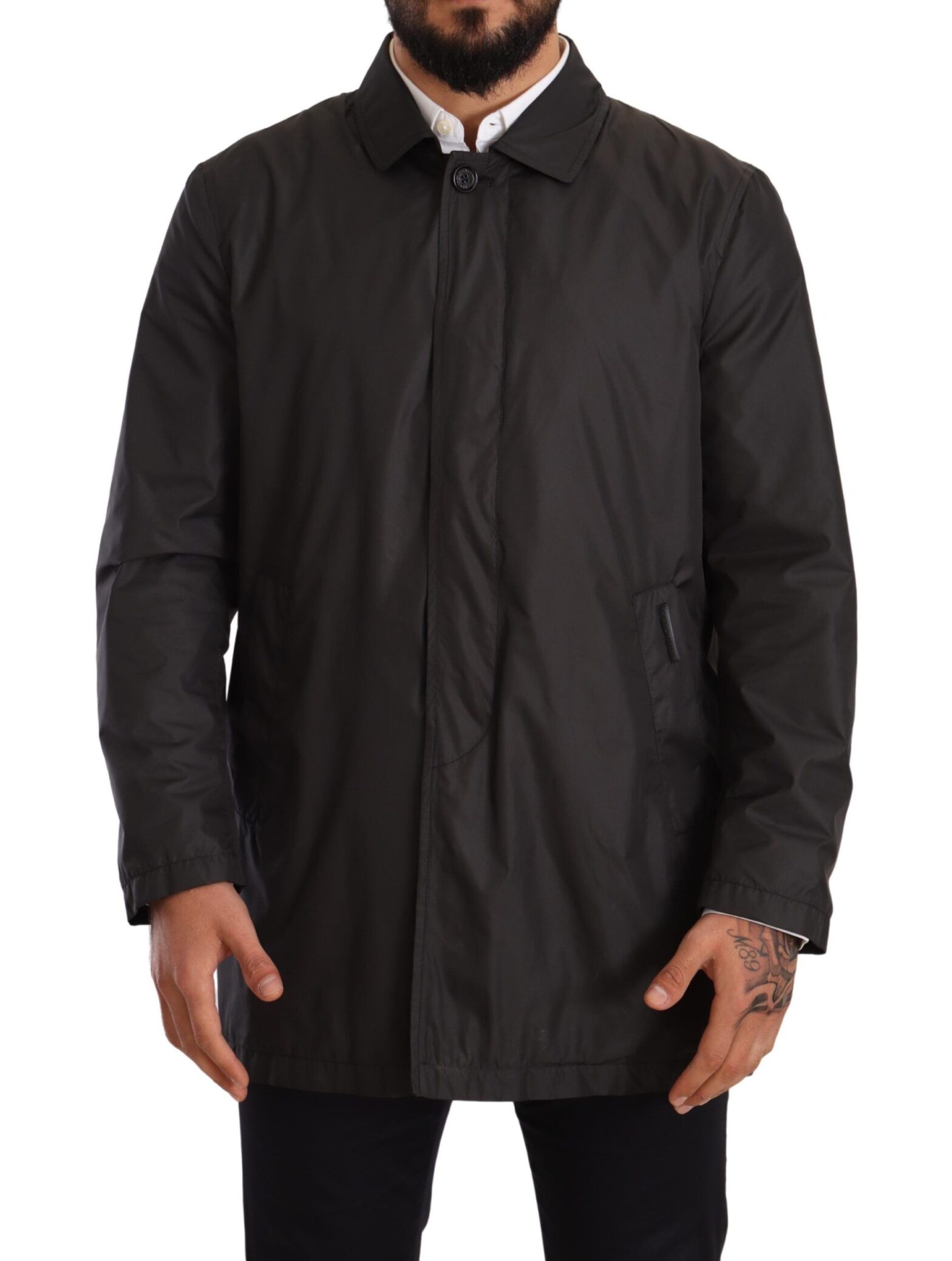 Dolce & Gabbana - Black Polyester Mens Trench Coat Jacket