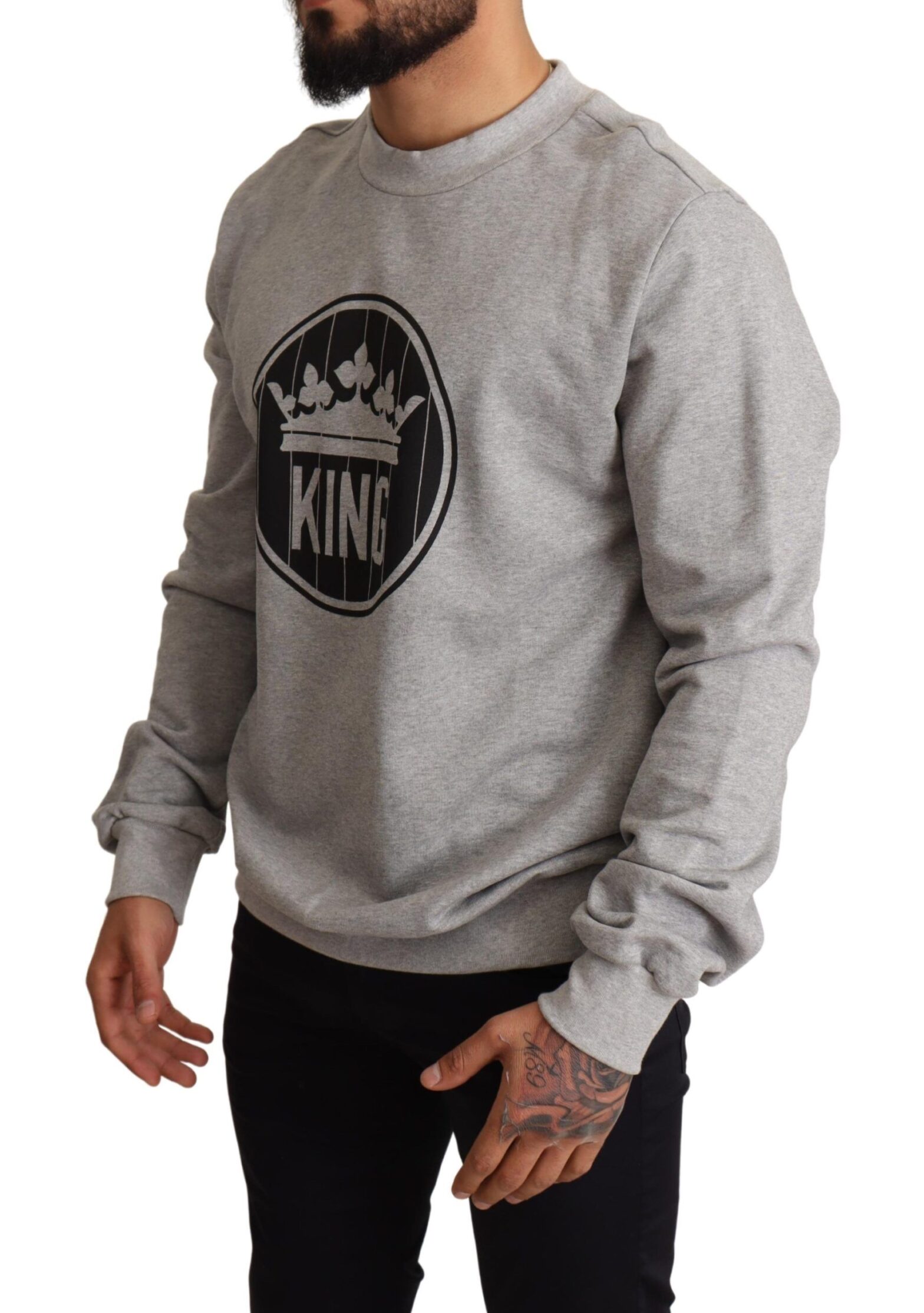 Dolce & Gabbana - Gray Crown King Print Cotton Sweater