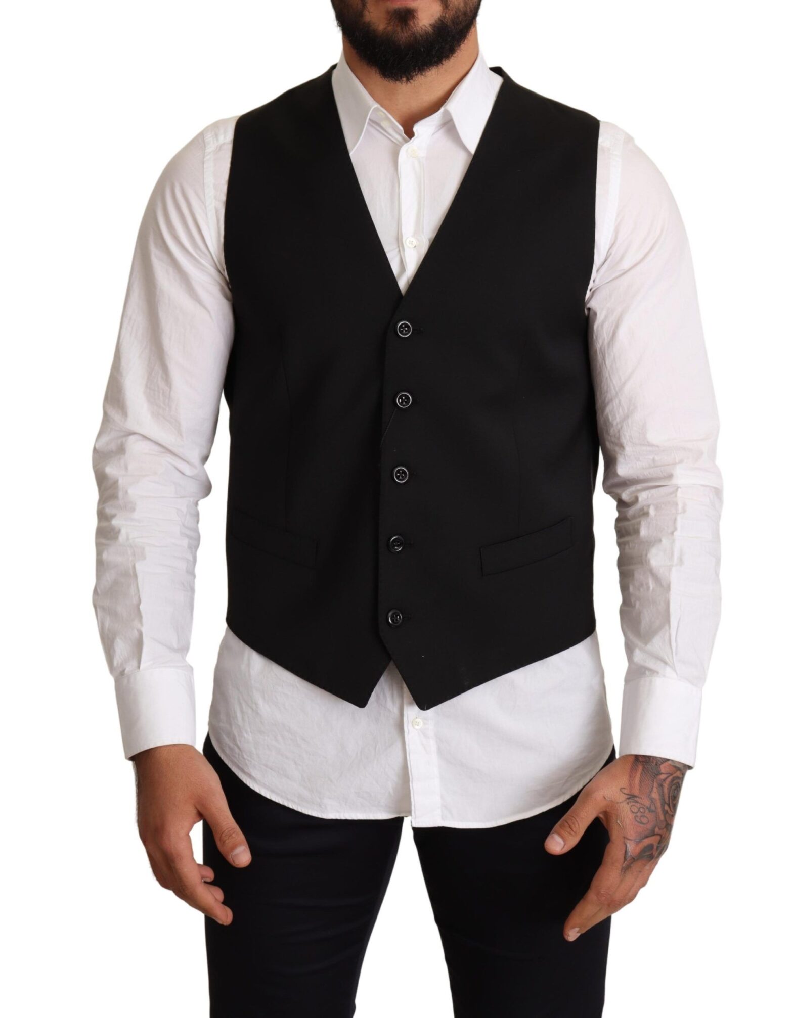 Dolce & Gabbana - Black Wool Formal Waistcoat Dress