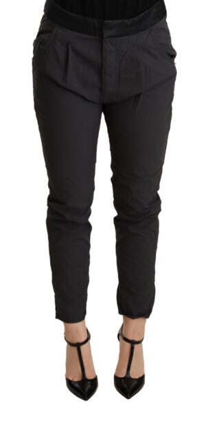 Gray Mid Waist Slim Fit Skinny Cotton Trouser
