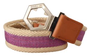 Multicolor Leather Silver Hexagon Logo Buckle Belt
