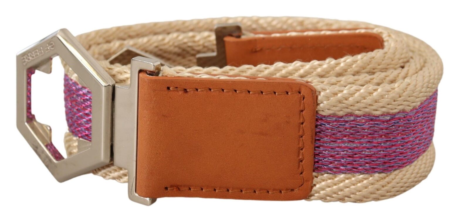 GF Ferre - Multicolor Leather Silver Hexagon Logo Buckle Belt