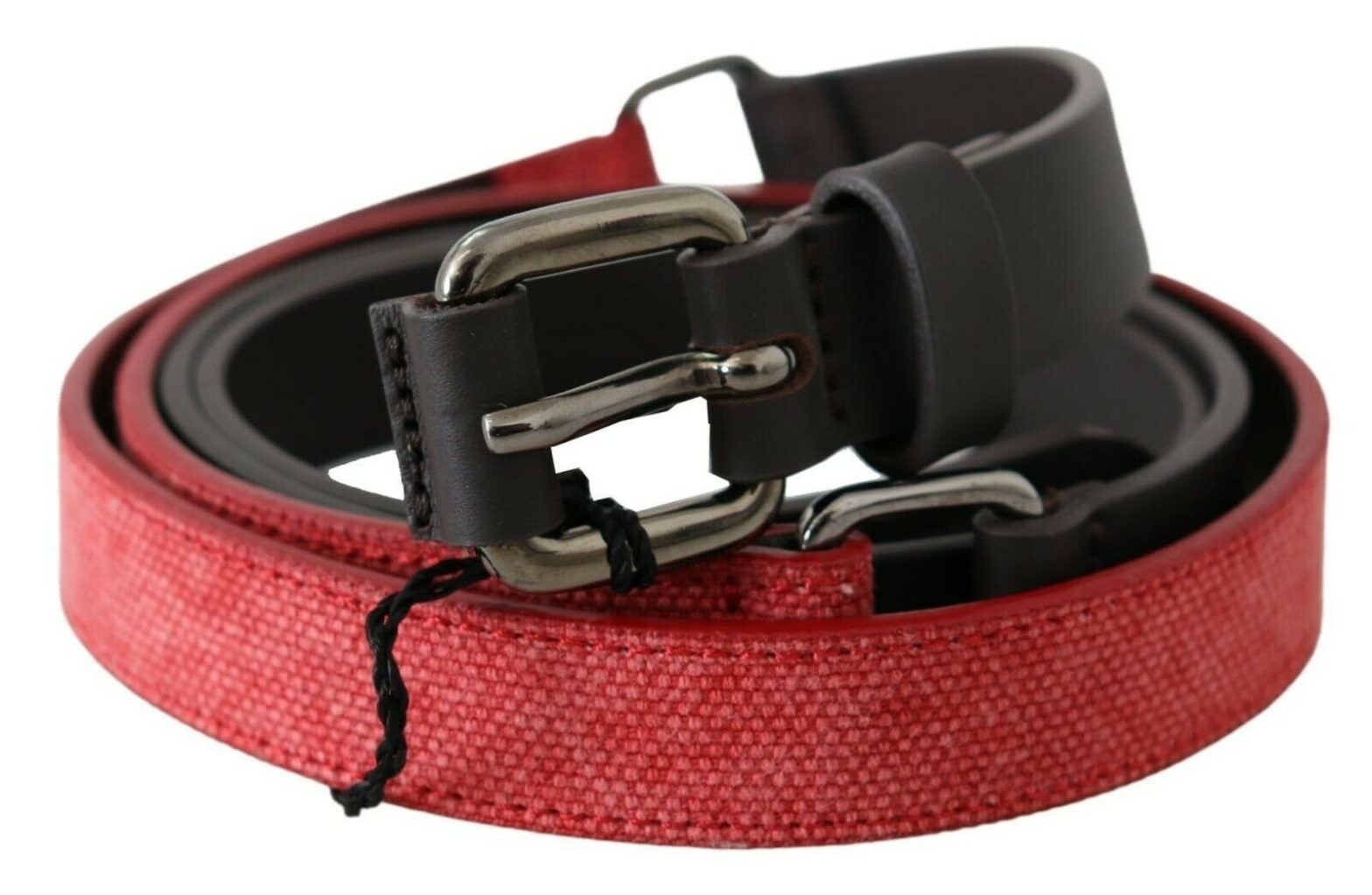 Costume National - Red Brown Leather Silver Logo Buckle Waist Belt