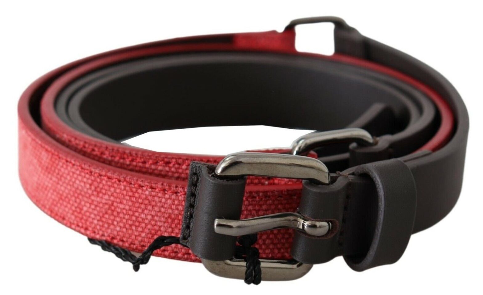 Costume National - Red Brown Leather Silver Logo Buckle Waist Belt