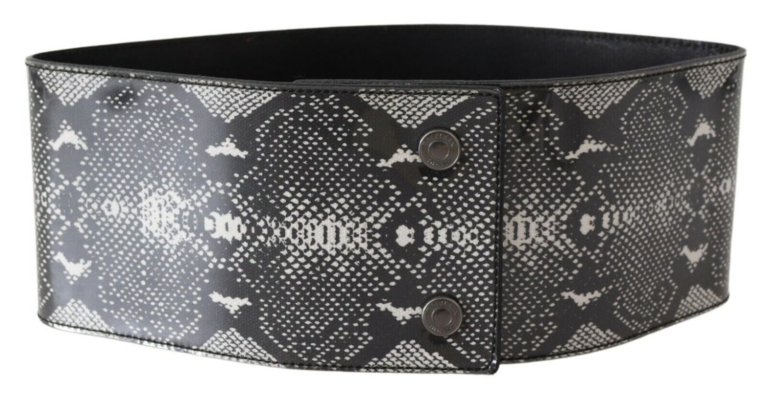 Ermanno Scervino - Black Wide Leather Snakeskin Design Waist Belt