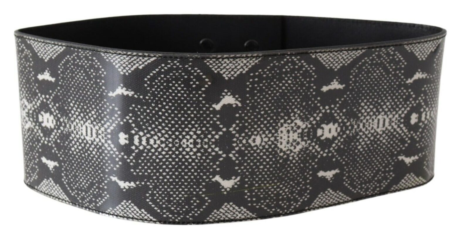 Ermanno Scervino - Black Wide Leather Snakeskin Design Waist Belt