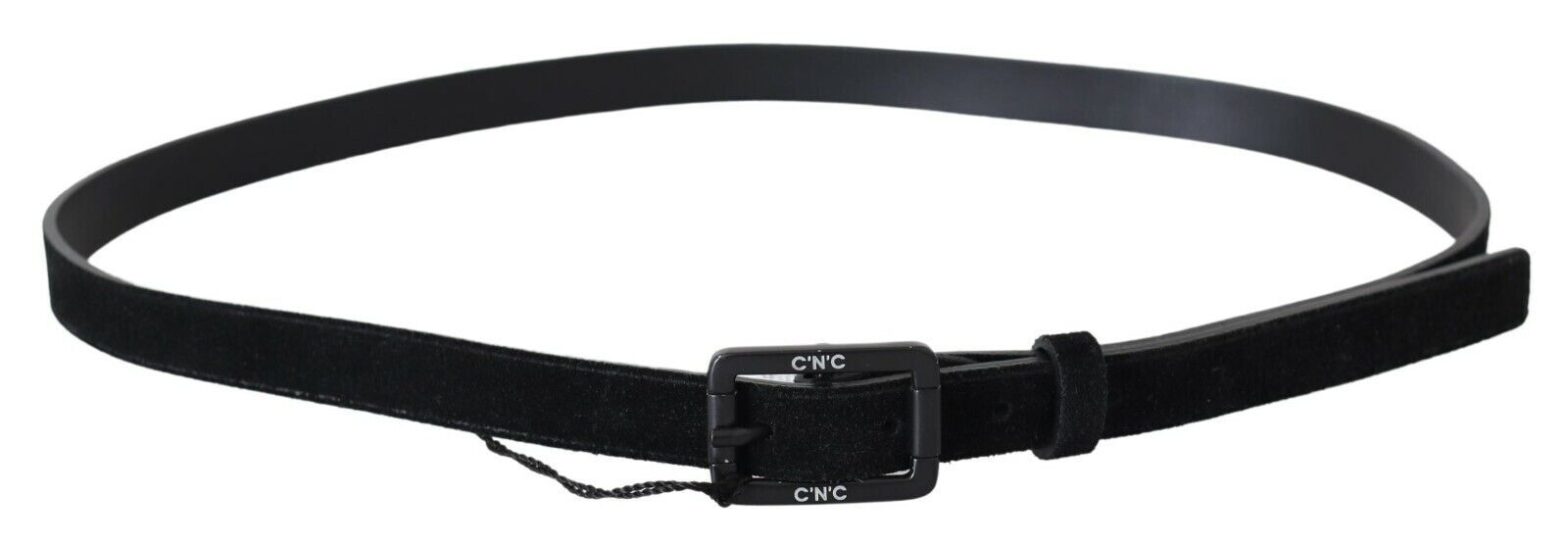 Costume National - Black Leather Velvet Square Buckle Waist