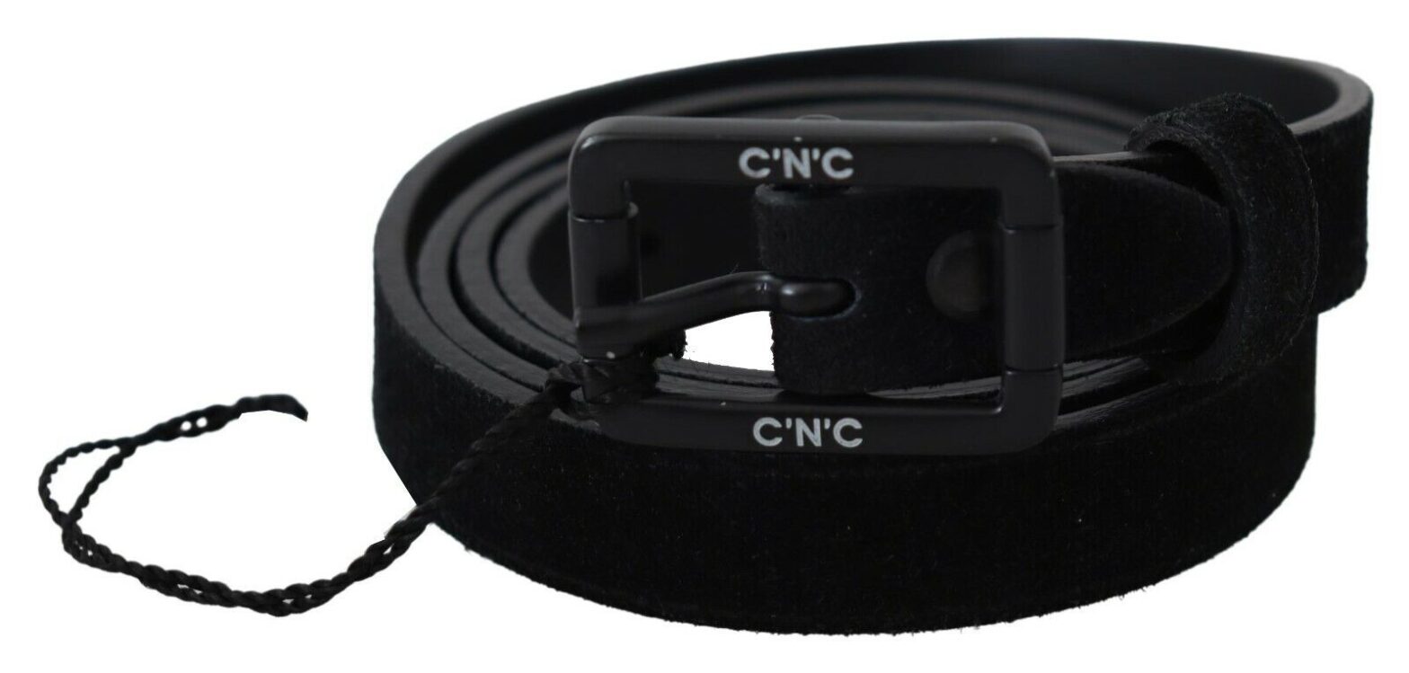 Costume National - Black Leather Velvet Square Buckle Waist