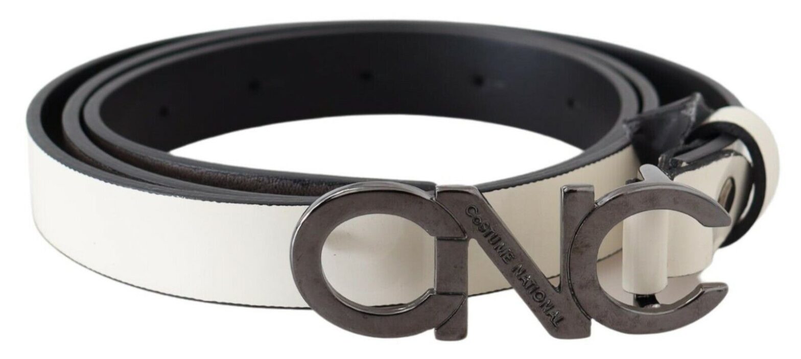Costume National - Belt Mettalic Gray Leather Logo Belt