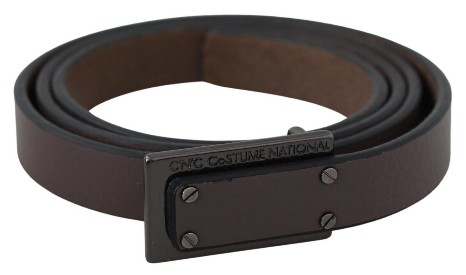 Costume National - Brown Leather Tactical Logo Screw Buckle Belt