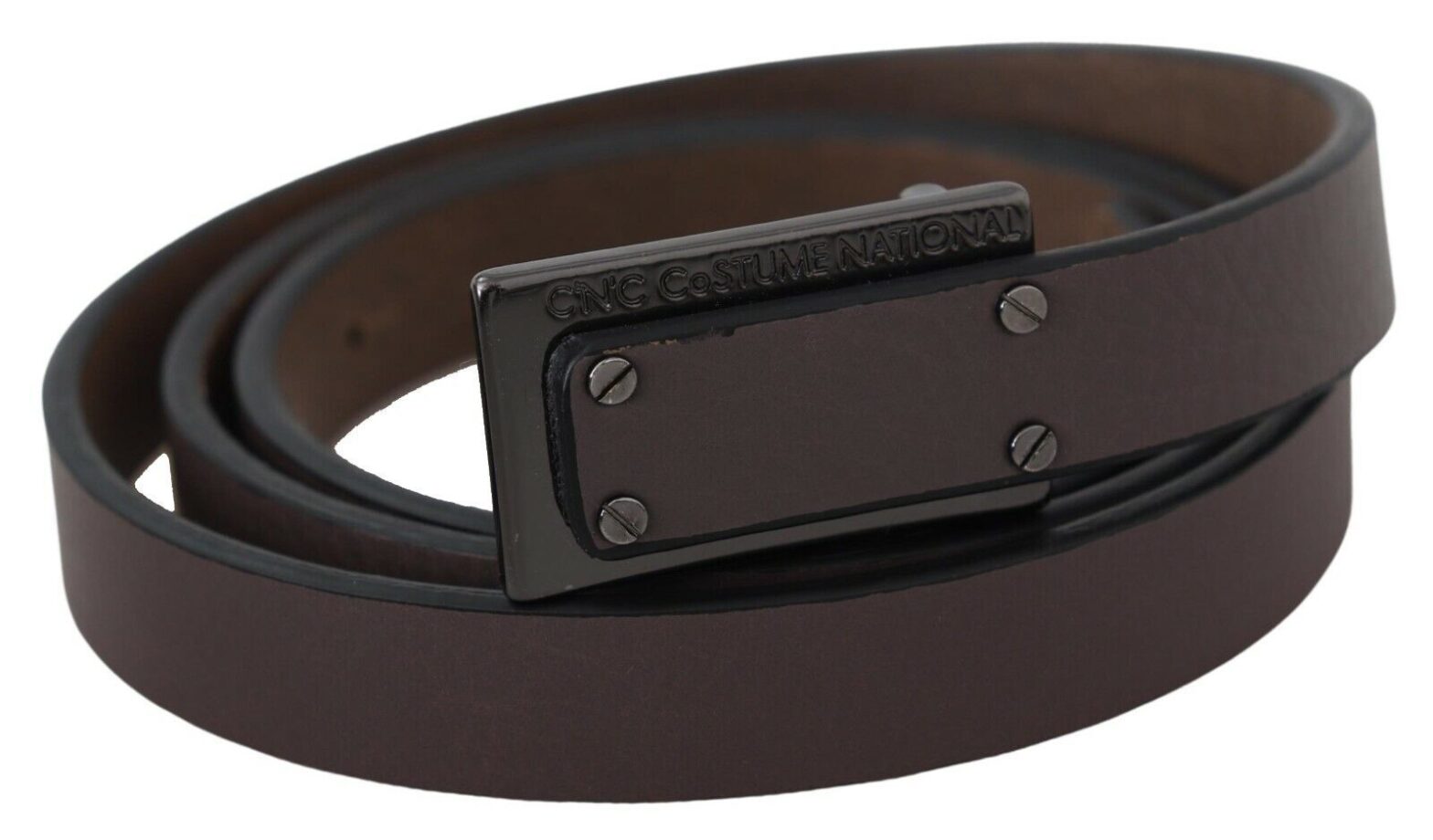 Costume National - Brown Leather Tactical Logo Screw Buckle Belt