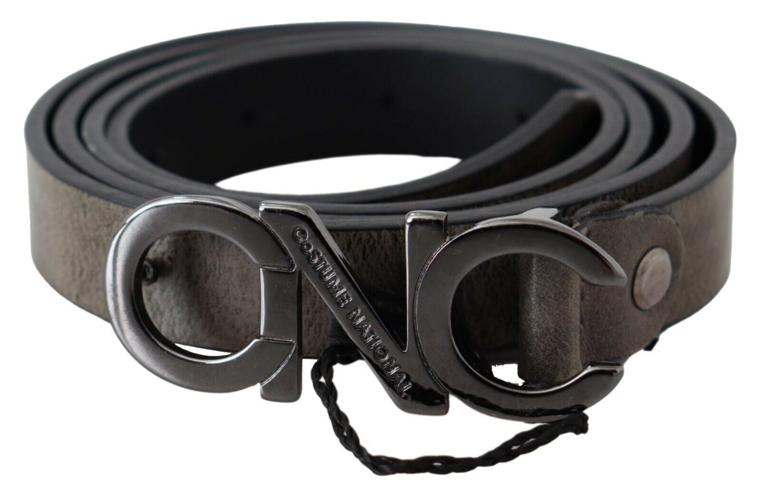Costume National - Dark Brown Leather Letter Logo Buckle Belt