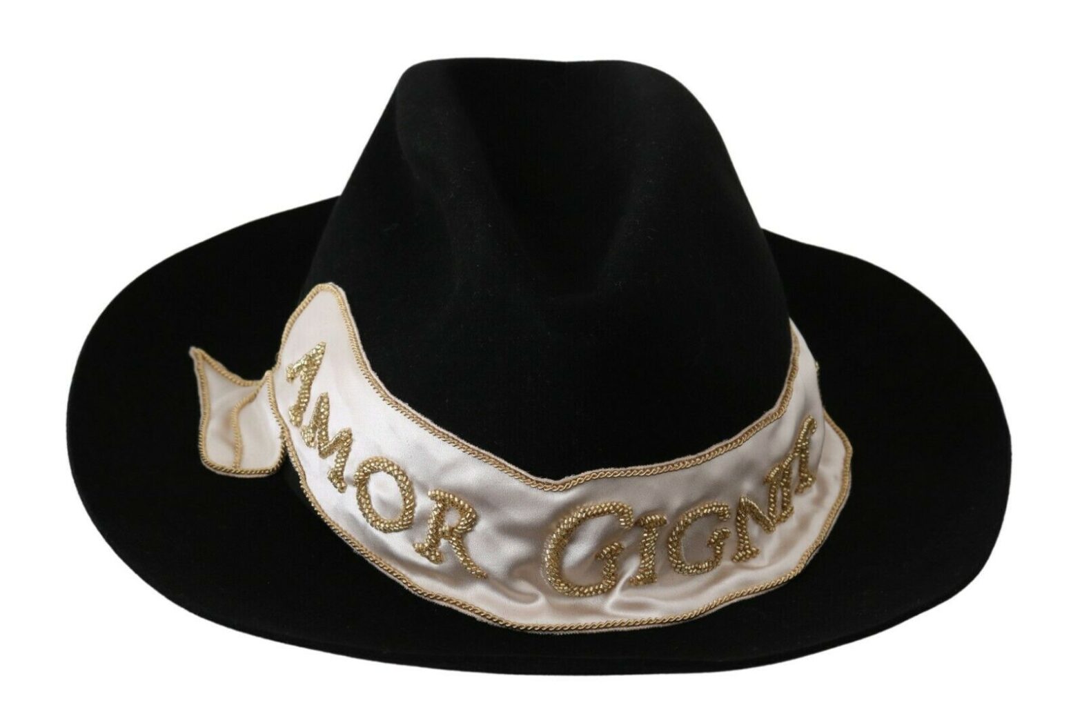 Dolce & Gabbana - Black Lapin Amor Gignit Wide Brim Panama Hat