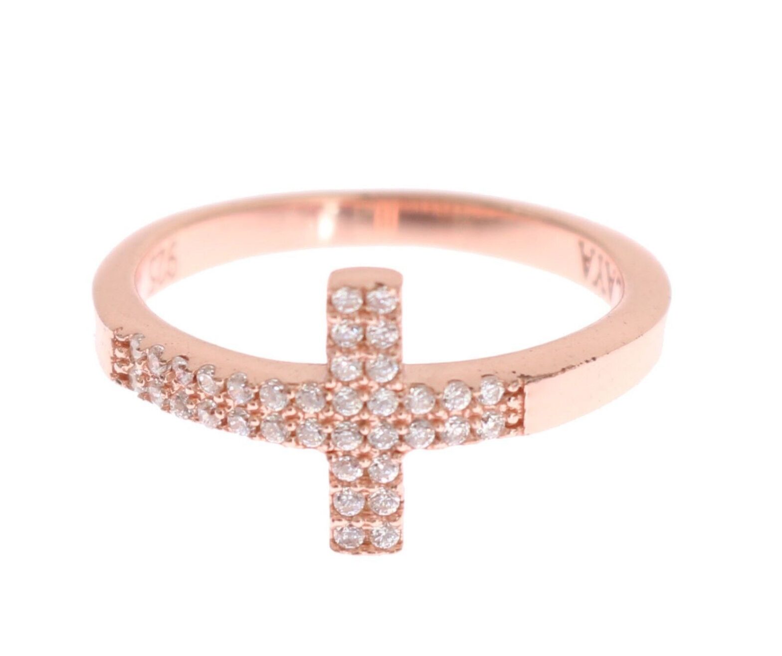 Nialaya - Pink Gold 925 Silver Womens Cross CZ Ring