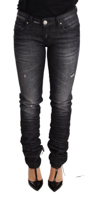 Black Washed Cotton Low Waist Skinny Denim Trouser Jeans