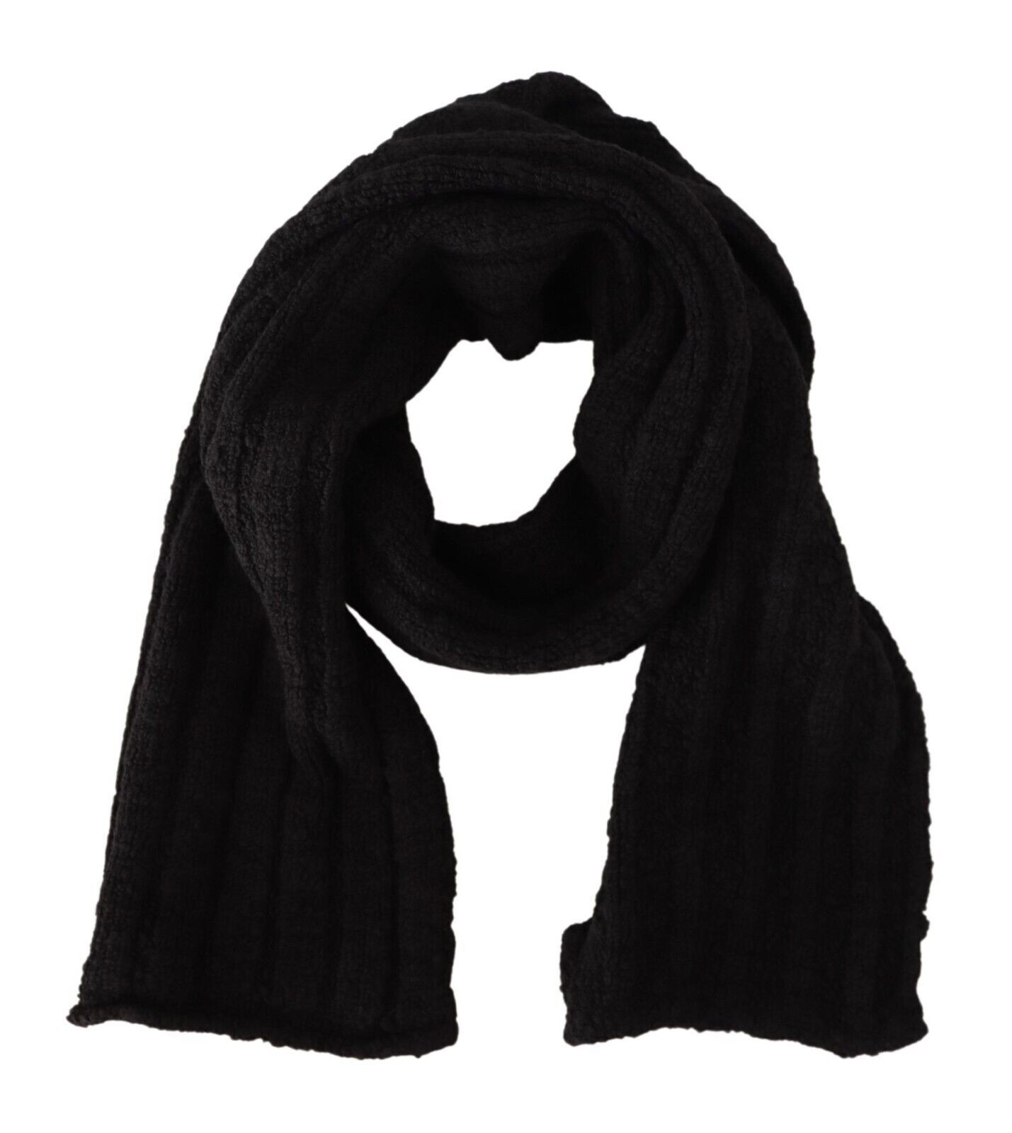 Dolce & Gabbana - Black Virgin Wool Knitted Unisex Warmer Shawl Scarf