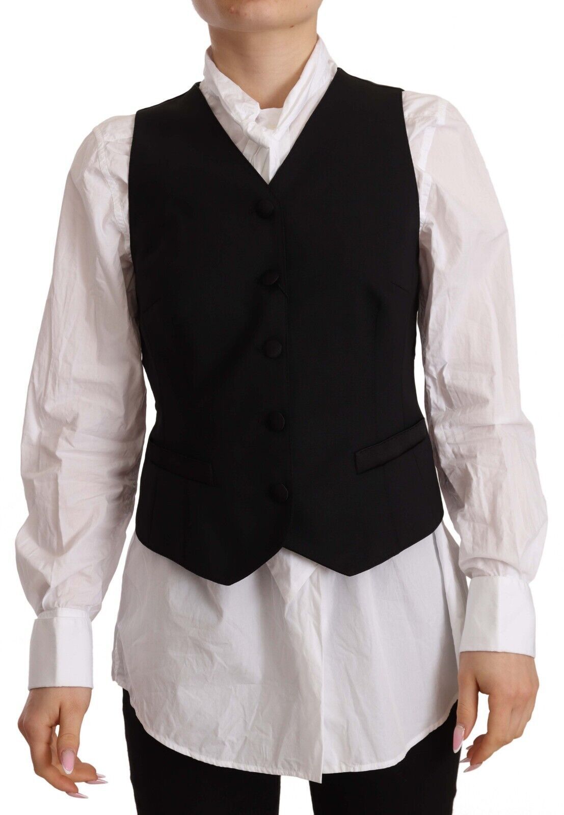 Dolce & Gabbana - Black Button Down Sleeveless Vest Viscose Top