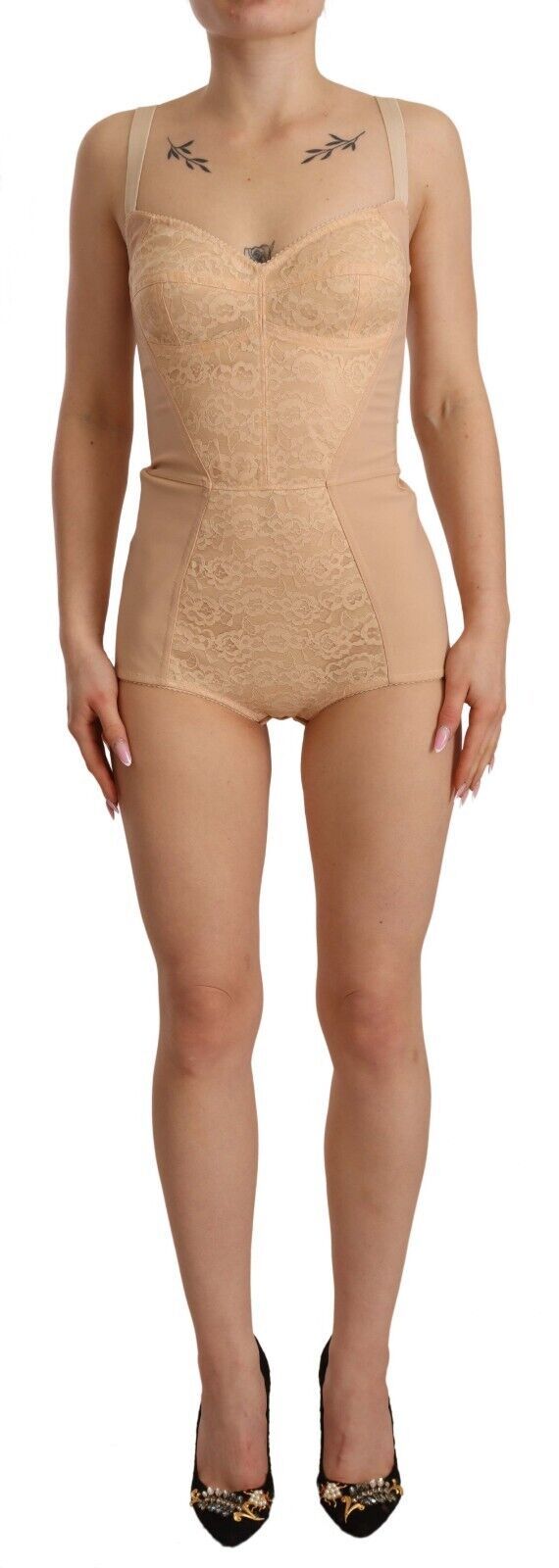 Dolce & Gabbana - Beige Nylon Floral Lace Bodysuit Underwear