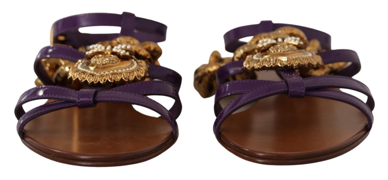 Dolce & Gabbana - Purple Leather Devotion Flats Sandals Shoes