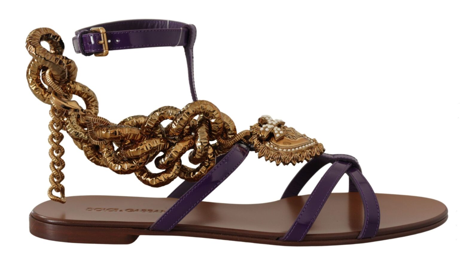 Dolce & Gabbana - Purple Leather Devotion Flats Sandals Shoes
