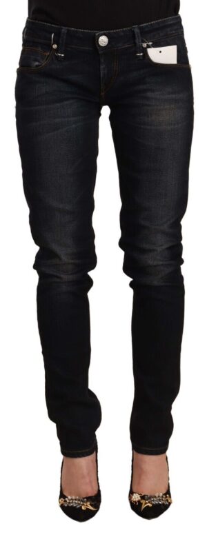 Black Washed Cotton Low Waist Slim Fit Denim Jeans