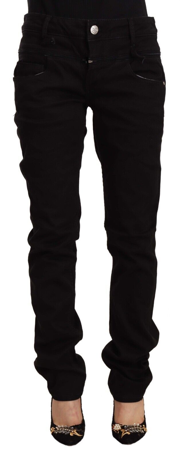 Acht - Black Low Waist Cotton Stretch Denim Skinny Jeans
