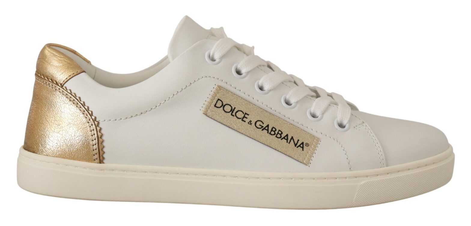 Dolce & Gabbana - White Gold Leather Low Top Sneakers
