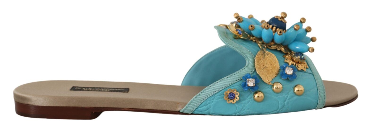 Dolce & Gabbana - Blue Crystal Exotic Leather Blue Crystal Sandals