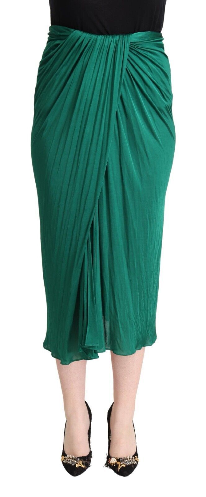 Dolce & Gabbana - Dark Green High Waist Midi Pencil Cut Pleated Skirt