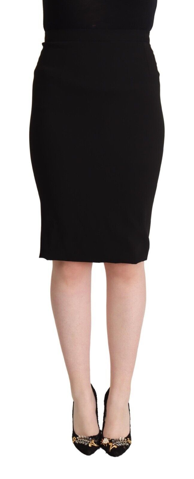 Dolce & Gabbana - Black High Waist Knee Length Pencil Cut Skirt
