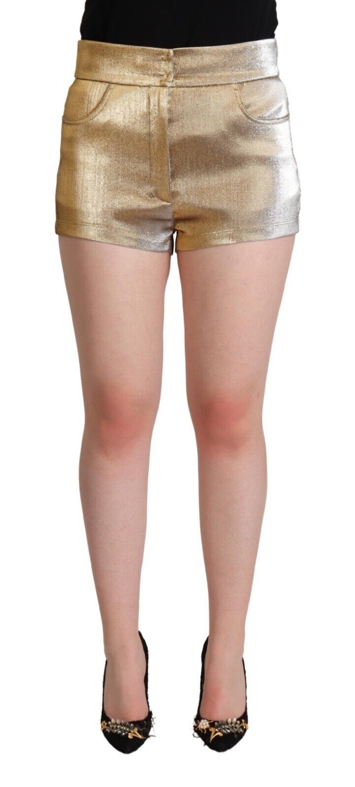 Dolce & Gabbana - Metallic Gold Cotton Mid Waist Hot Pants Shorts