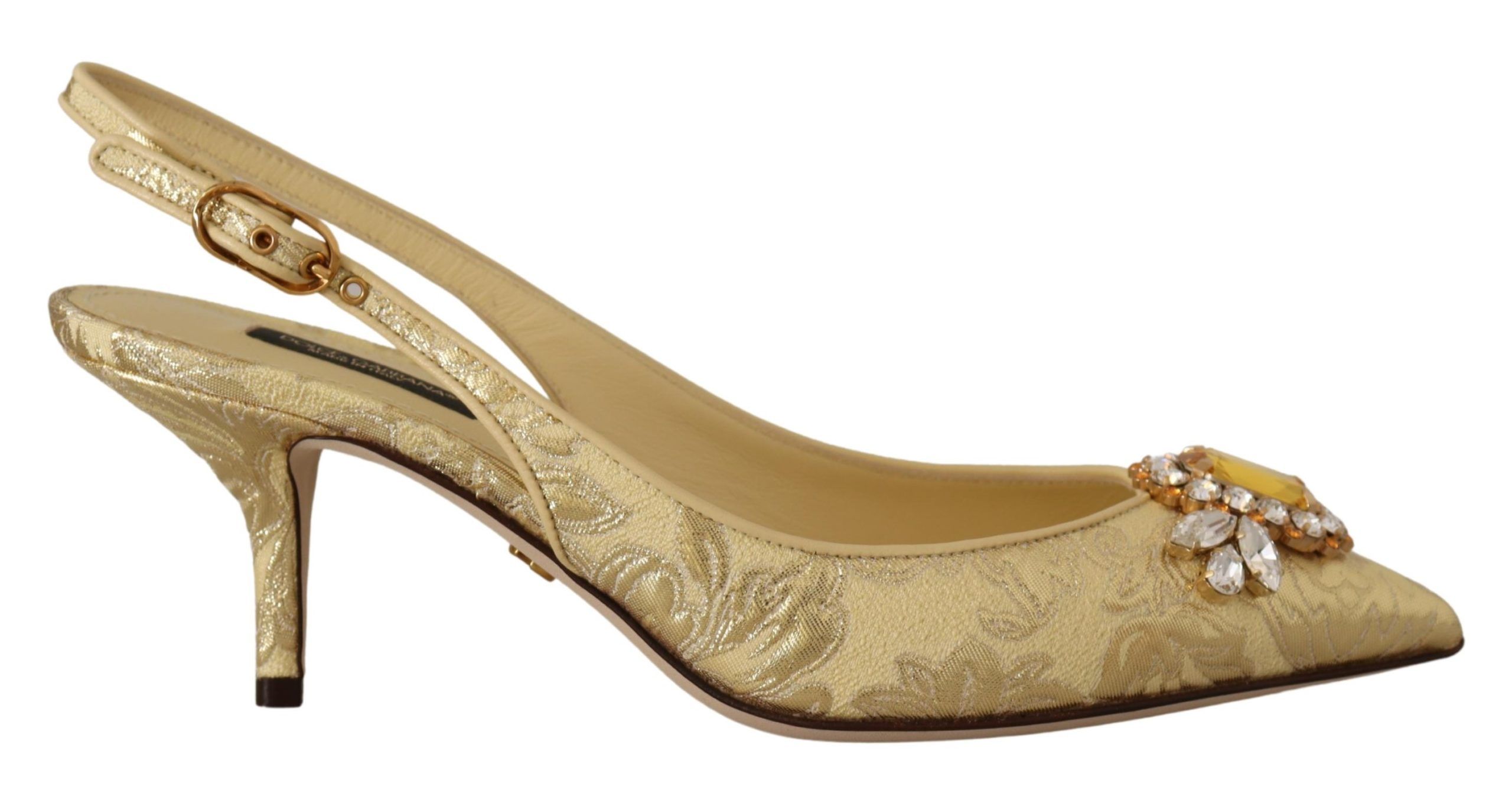 Dolce & Gabbana - Gold Crystal Slingbacks Pumps Heels Shoes