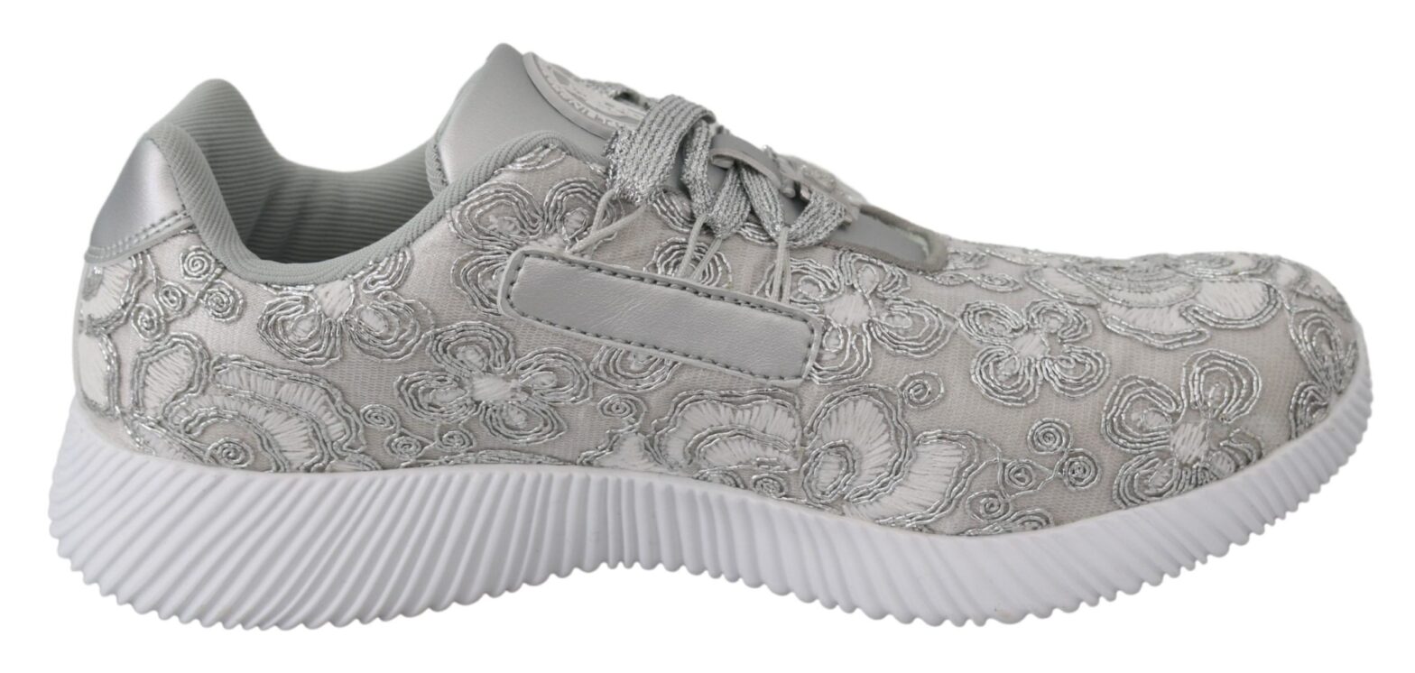Plein Sport - Silver Polyester Runner Joice Sneakers Shoes