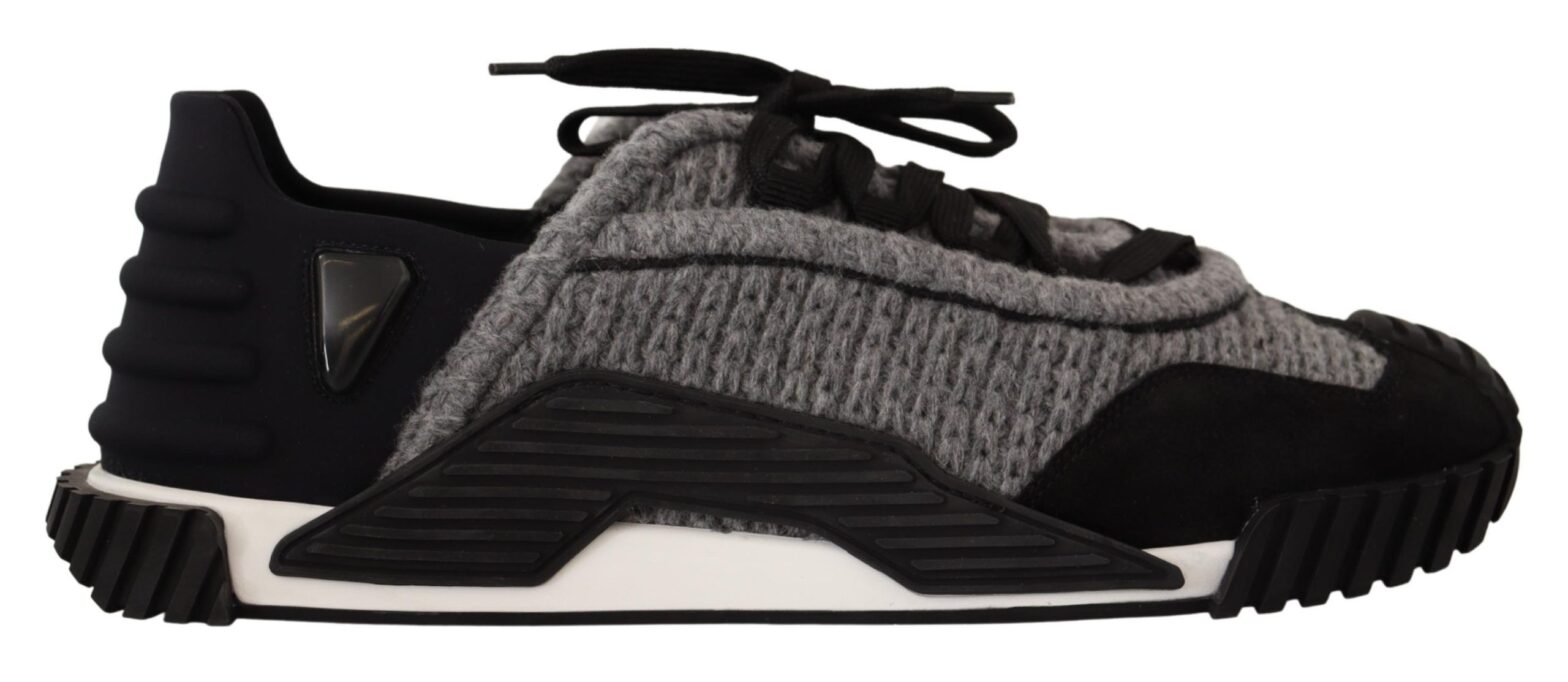 Dolce & Gabbana - Black Gray Fabric Lace Up NS1 Sneakers Shoes