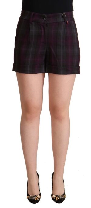 Multicolor Checkered Mid Waist Folded Hem Shorts