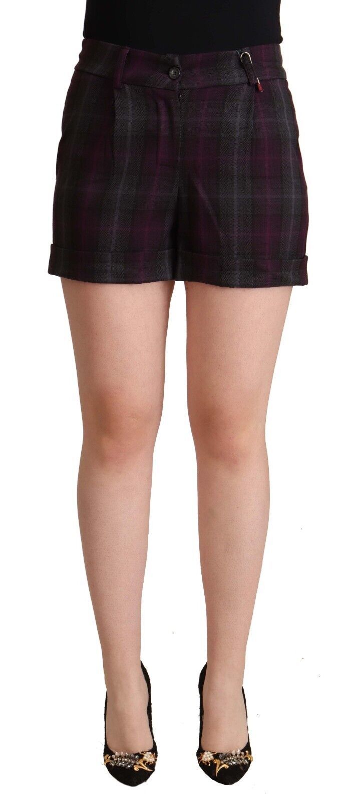 BENCIVENGA - Multicolor Checkered Mid Waist Folded Hem Shorts