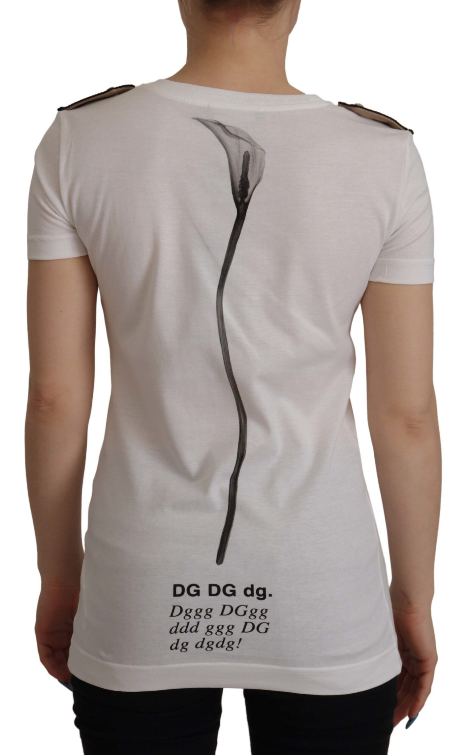 Dolce & Gabbana - White Black Roses Crewneck Cotton  T-shirt
