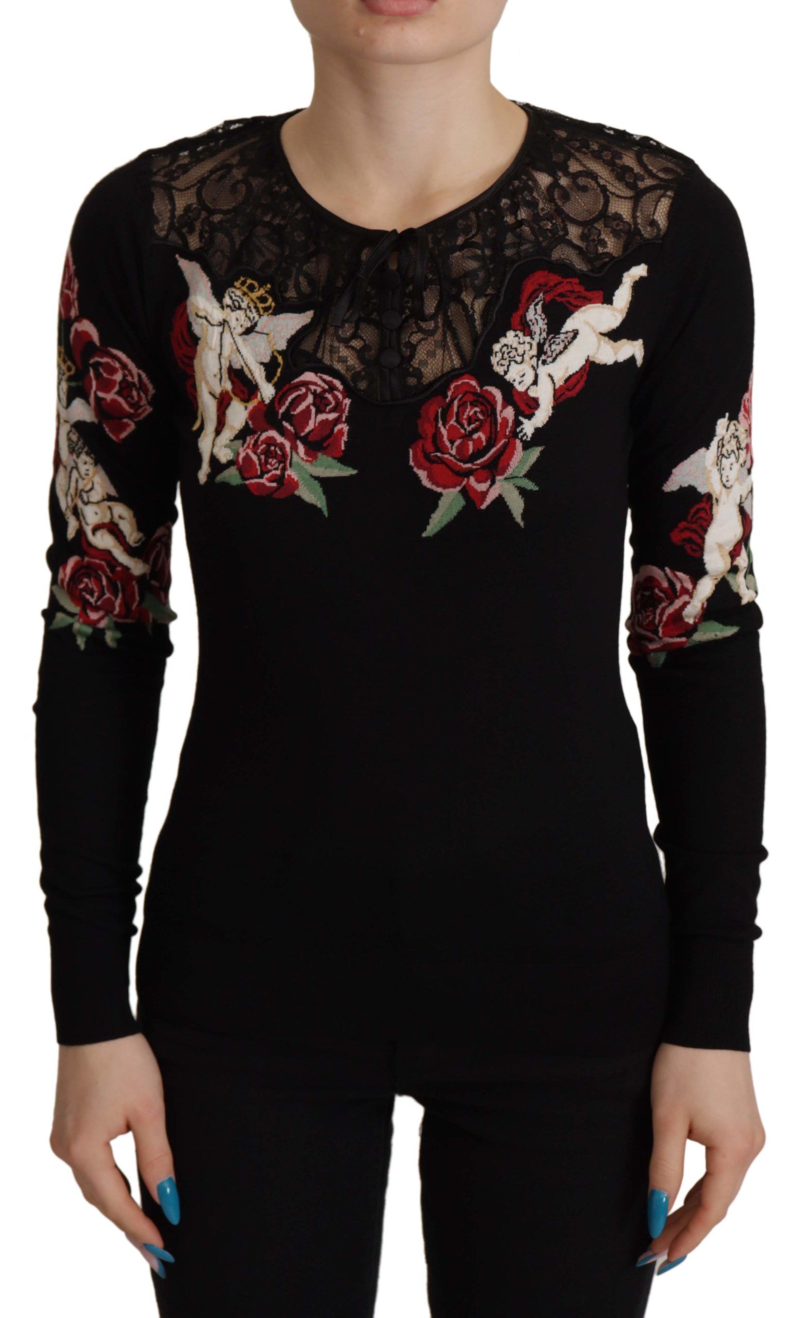 Dolce & Gabbana - Black Lace Angel Roses Cardigan Sweater