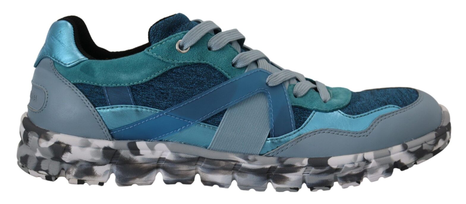 Dolce & Gabbana - Blue Gray Leather Sport Low Top Sneakers