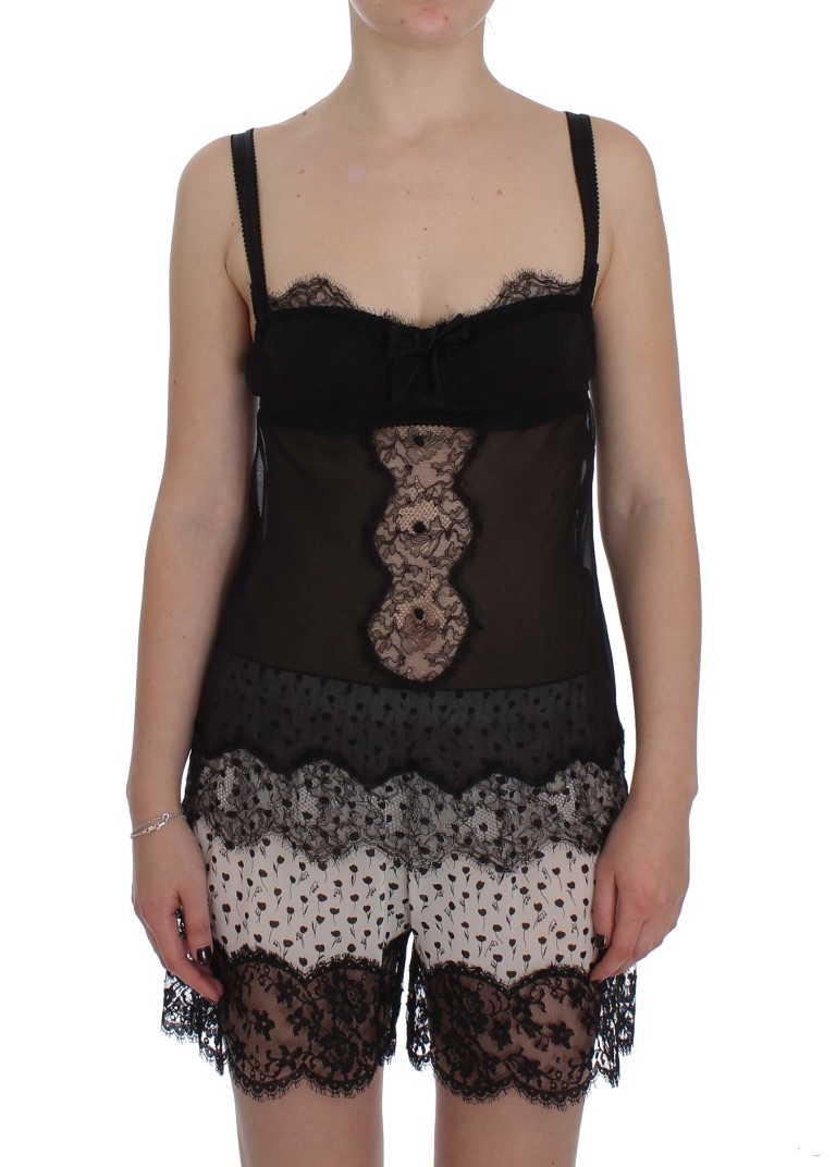 Dolce & Gabbana - Black Silk Floral Lace Lingerie Top