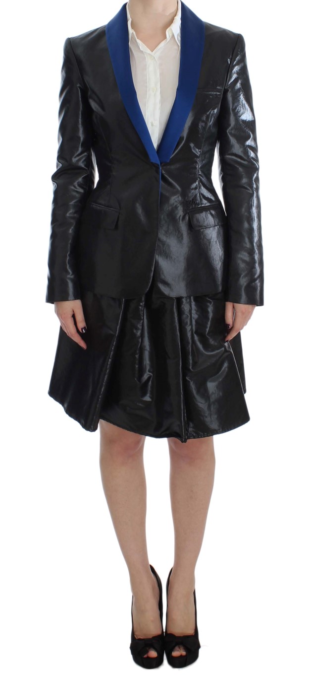 Exte - Black Blue Two Piece Suit Skirt & Blazer