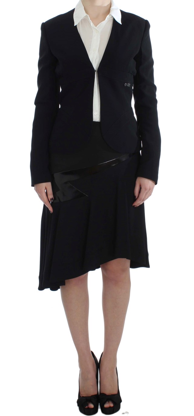 Exte - Black Blue Two Piece Suit Skirt & Blazer