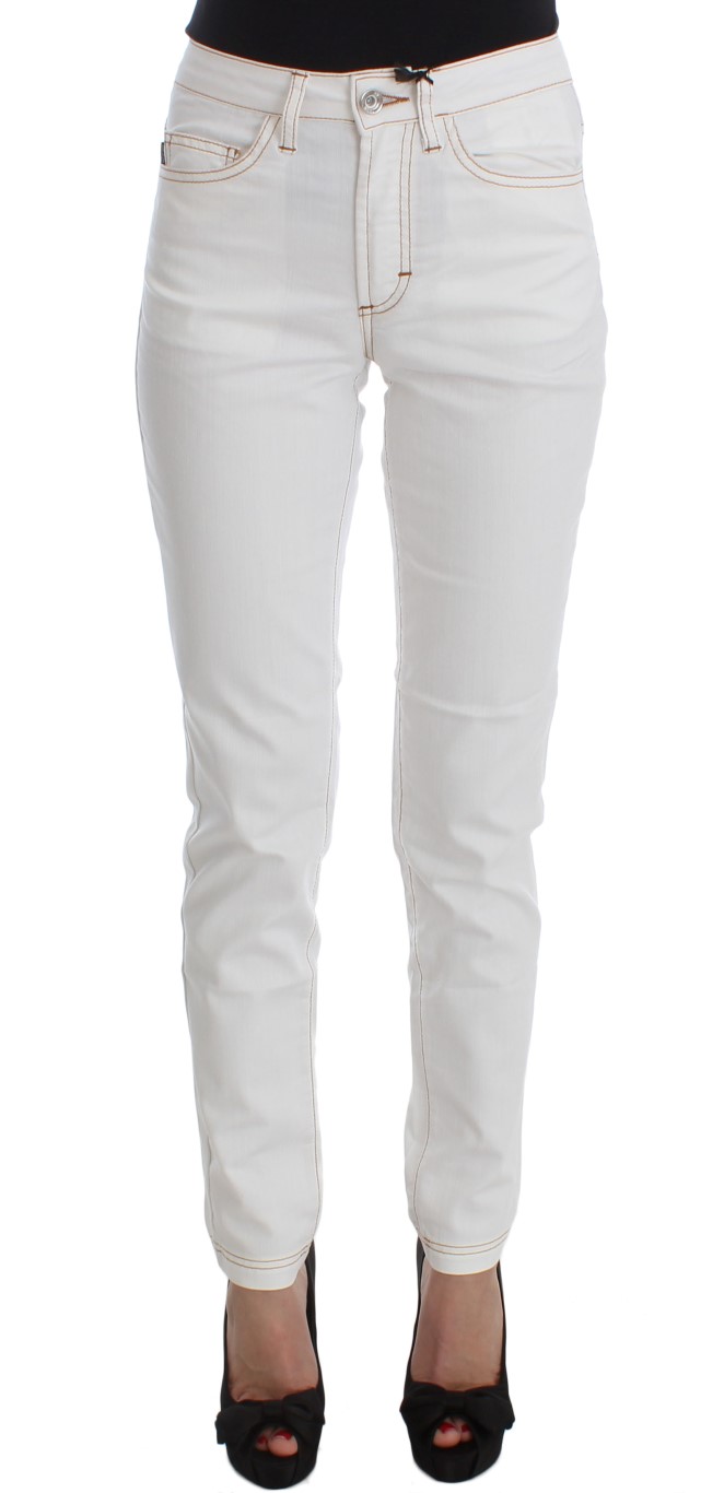 Cavalli - White Cotton Blend Slim Fit Jeans