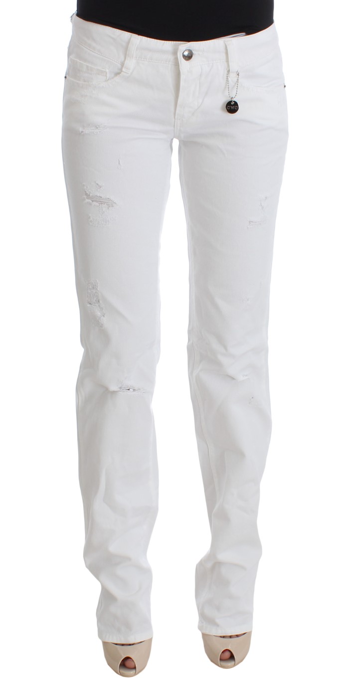 Costume National - White Cotton Slim Fit Denim Bootcut Jeans